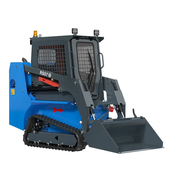 Labadi Engineering Skid Steer Loader in blue with rubber tracks and front bucket for construction projects
